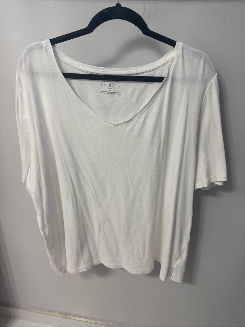 Talbots Tee Womens Top Plus Size 3X White Pima Cotton Short Sleeves V Neck